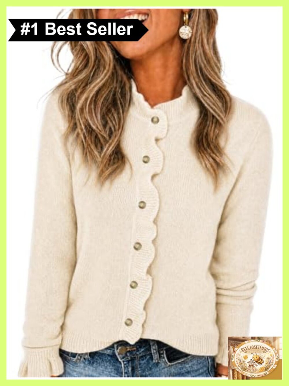 Ruffle Cardigan Sweater Button Down Knit Mock Neck Casual